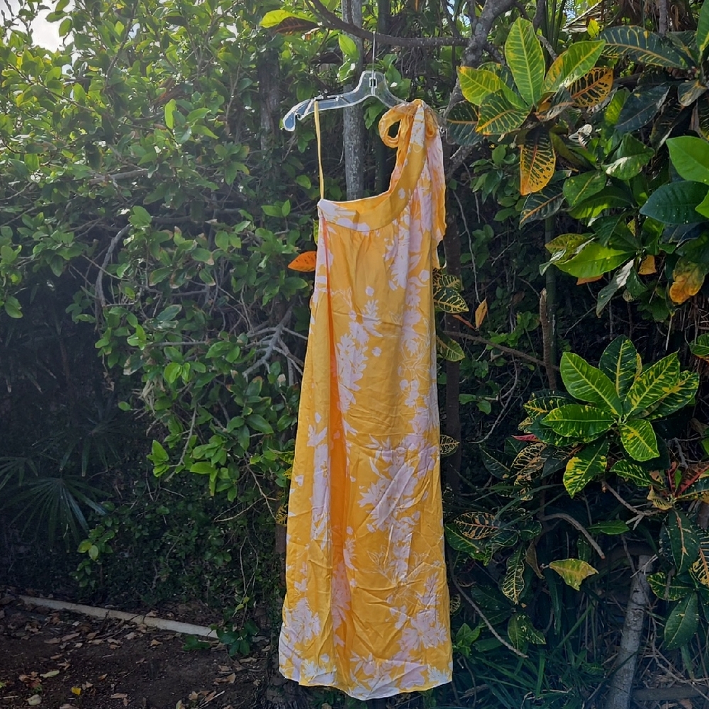 Free People x BHLDN Lanza One Shoulder Satin Floral Maxi Dress